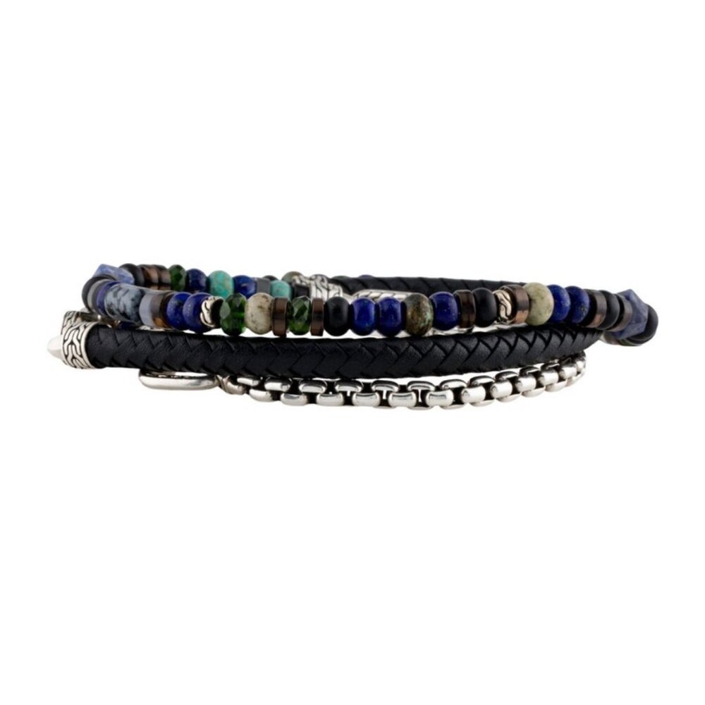 JOHN HARDY WOVEN LEATHER & MULTISTONE TRIPLE WRAP BRACELET OR NECKLACE